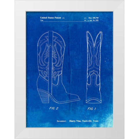 PP1098-Faded Blueprint Texas Boot Company 1983 Cowboy Boots Patent Poster White Modern Wood Framed Art Print by Borders, Cole