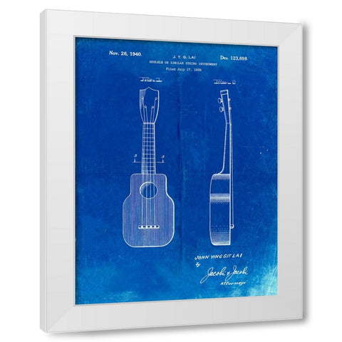 PP1117-Faded Blueprint Ukulele Patent Poster White Modern Wood Framed Art Print by Borders, Cole