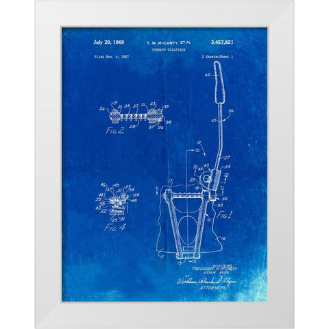 PP1122-Faded Blueprint Vibrato Tailpiece Patent Wall Art Poster White Modern Wood Framed Art Print by Borders, Cole