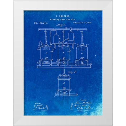 PP80-Faded Blueprint Brewing Beer And Ale Poster White Modern Wood Framed Art Print by Borders, Cole