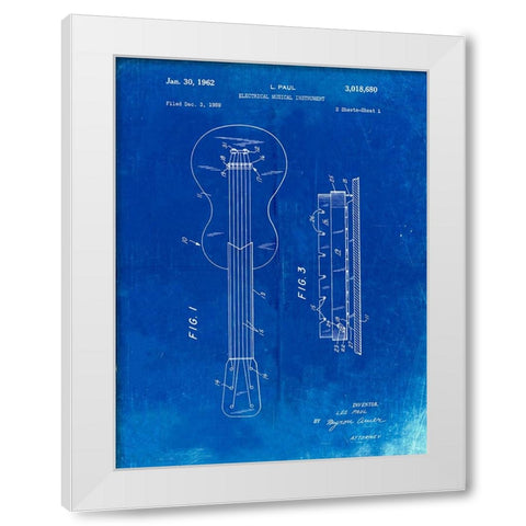 PP140- Faded Blueprint Gibson Les Paul Guitar Patent Poster White Modern Wood Framed Art Print by Borders, Cole