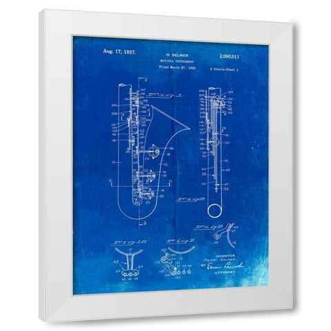 PP156- Faded Blueprint Selmer 1937 Saxophone Poster White Modern Wood Framed Art Print by Borders, Cole