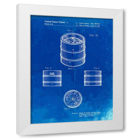 PP193- Faded Blueprint Miller Beer Keg Patent Poster White Modern Wood Framed Art Print by Borders, Cole