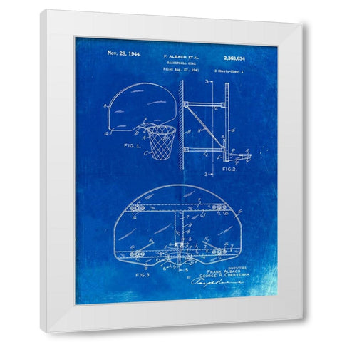 PP196- Faded Blueprint Albach Basketball Goal Patent Poster White Modern Wood Framed Art Print by Borders, Cole