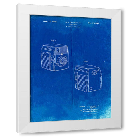 PP300-Faded Blueprint Kodak Brownie Bullseye 1954 Patent Poster White Modern Wood Framed Art Print by Borders, Cole