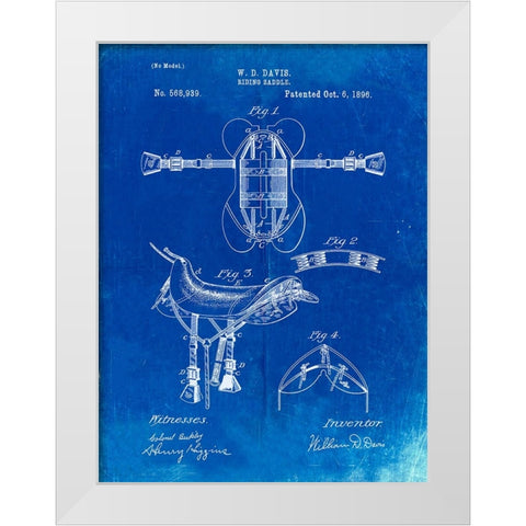 PP444-Faded Blueprint Horse Saddle Patent Poster White Modern Wood Framed Art Print by Borders, Cole