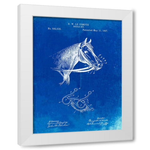 PP611-Faded Blueprint Horse Bridle Bit Poster White Modern Wood Framed Art Print by Borders, Cole