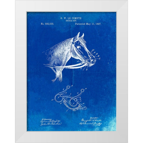 PP611-Faded Blueprint Horse Bridle Bit Poster White Modern Wood Framed Art Print by Borders, Cole