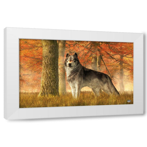 A Wolf In Autumn White Modern Wood Framed Art Print by Eskridge, Daniel
