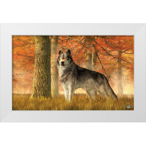 A Wolf In Autumn White Modern Wood Framed Art Print by Eskridge, Daniel