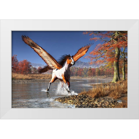 Autumn Pegasus White Modern Wood Framed Art Print by Eskridge, Daniel