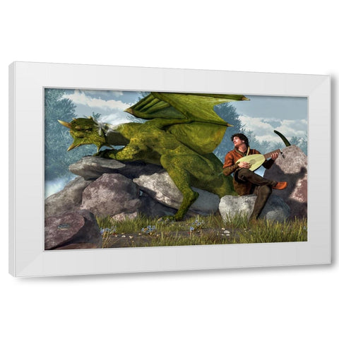 Bard And Dragon White Modern Wood Framed Art Print by Eskridge, Daniel