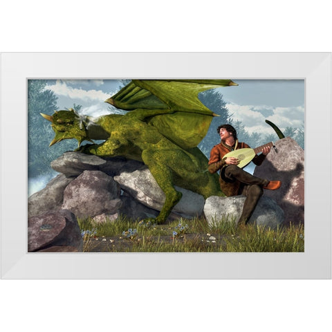 Bard And Dragon White Modern Wood Framed Art Print by Eskridge, Daniel