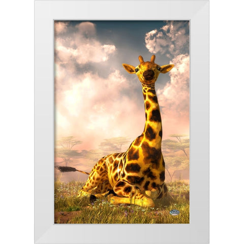 Sitting Giraffe White Modern Wood Framed Art Print by Eskridge, Daniel