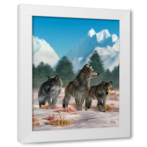 Three Wolves White Modern Wood Framed Art Print by Eskridge, Daniel