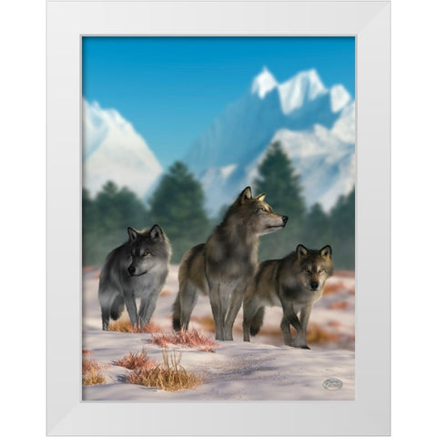 Three Wolves White Modern Wood Framed Art Print by Eskridge, Daniel