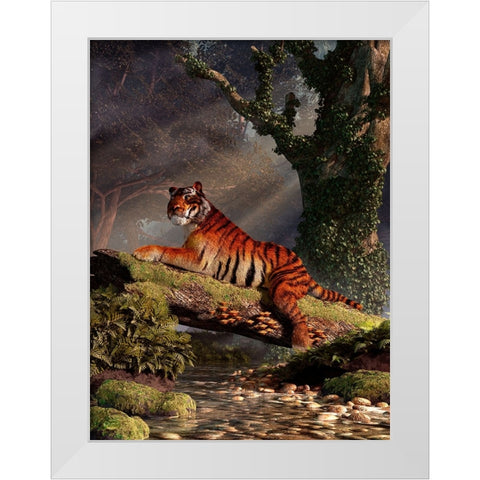 Tiger On A Log White Modern Wood Framed Art Print by Eskridge, Daniel