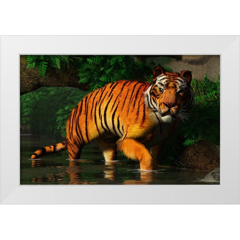 Wading Tiger White Modern Wood Framed Art Print by Eskridge, Daniel