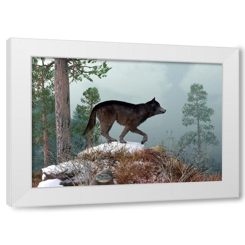 Winter Wolf White Modern Wood Framed Art Print by Eskridge, Daniel