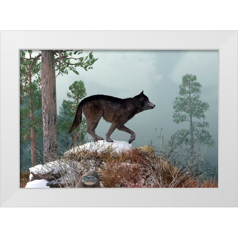 Winter Wolf White Modern Wood Framed Art Print by Eskridge, Daniel