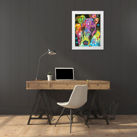 Curious Greyhound White Modern Wood Framed Art Print by Dean Russo Collection