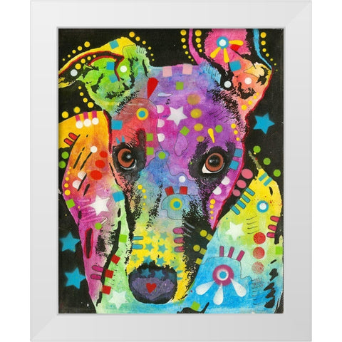 Curious Greyhound White Modern Wood Framed Art Print by Dean Russo Collection