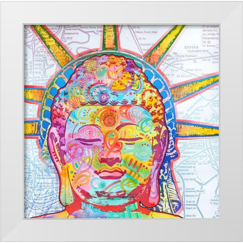 Buddha Liberty White Modern Wood Framed Art Print by Dean Russo Collection