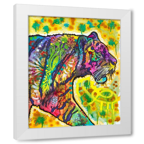 Psychedelic Tiger White Modern Wood Framed Art Print by Dean Russo Collection