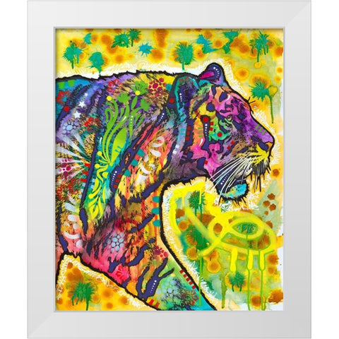 Psychedelic Tiger White Modern Wood Framed Art Print by Dean Russo Collection