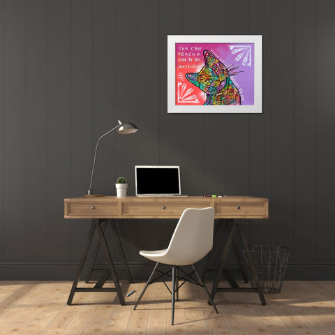 You can teach a cat White Modern Wood Framed Art Print by Dean Russo Collection