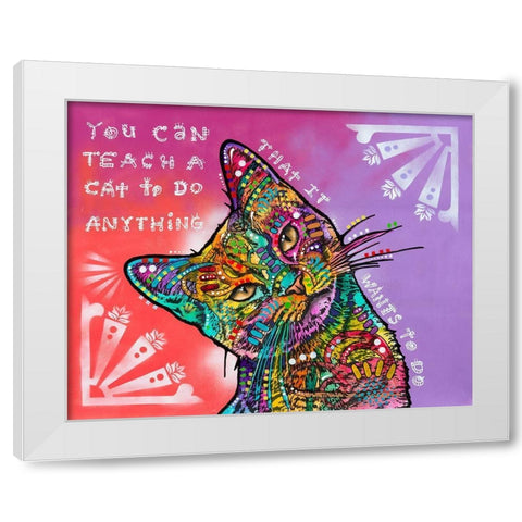 You can teach a cat White Modern Wood Framed Art Print by Dean Russo Collection