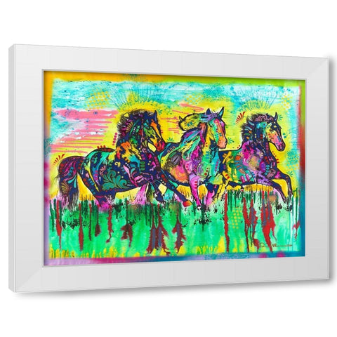 Three Horses White Modern Wood Framed Art Print by Dean Russo Collection