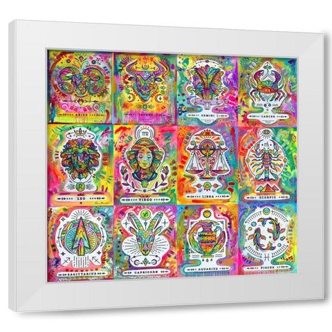 Zodiac Calendar White Modern Wood Framed Art Print by Dean Russo Collection