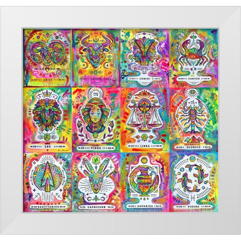 Zodiac Calendar White Modern Wood Framed Art Print by Dean Russo Collection