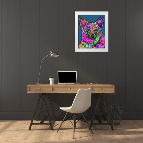 Indelible Corgi White Modern Wood Framed Art Print by Dean Russo Collection