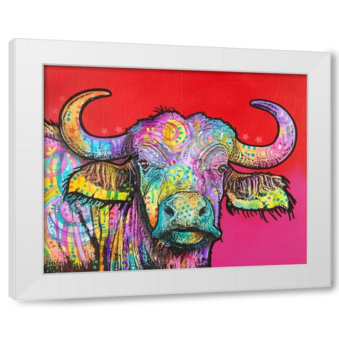 Wildebeest White Modern Wood Framed Art Print by Dean Russo Collection