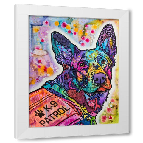 K-9 Patrol German Shep Action White Modern Wood Framed Art Print by Dean Russo Collection