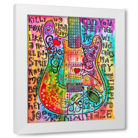 Jimmies Guitar White Modern Wood Framed Art Print by Dean Russo Collection