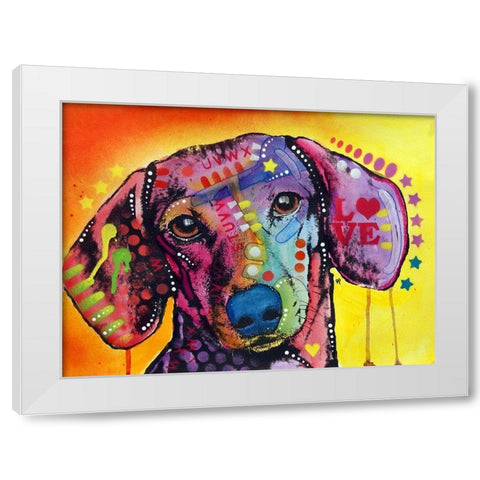 Tilt Dachshund Love White Modern Wood Framed Art Print by Dean Russo Collection