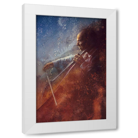 The Cello Player White Modern Wood Framed Art Print by Lund, Denton