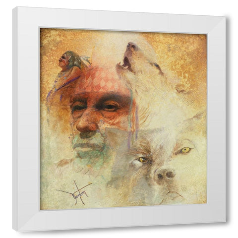 Call Of The White Wolf White Modern Wood Framed Art Print by Lund, Denton