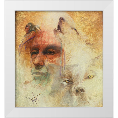Call Of The White Wolf White Modern Wood Framed Art Print by Lund, Denton