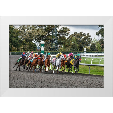 Into The Home Stretch White Modern Wood Framed Art Print by Galloimages Online
