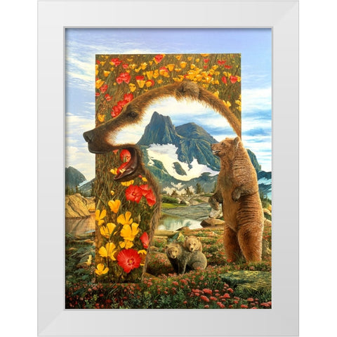 Bearly Where Bearly There White Modern Wood Framed Art Print by Stevenson, Graeme