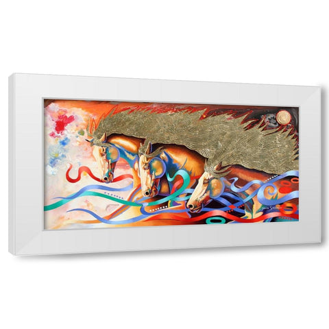 Stallions Of The Gods White Modern Wood Framed Art Print by Stevenson, Graeme