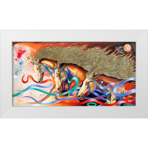Stallions Of The Gods White Modern Wood Framed Art Print by Stevenson, Graeme