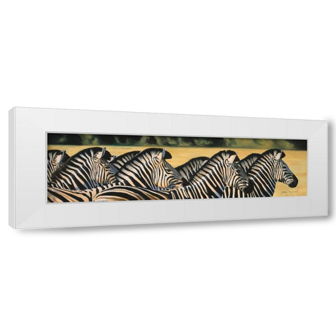 Zebras White Modern Wood Framed Art Print by Stevenson, Graeme