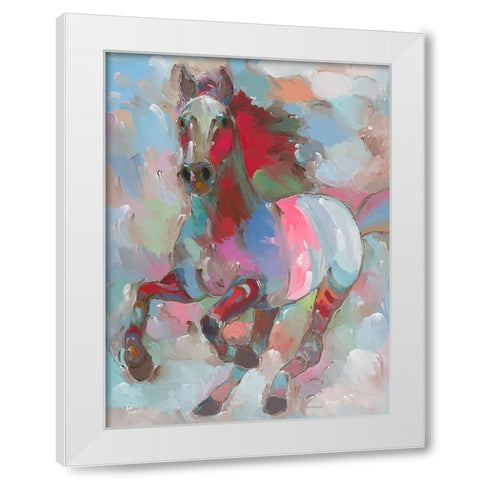 Fiery Stallion White Modern Wood Framed Art Print by Khorasani, Hooshang