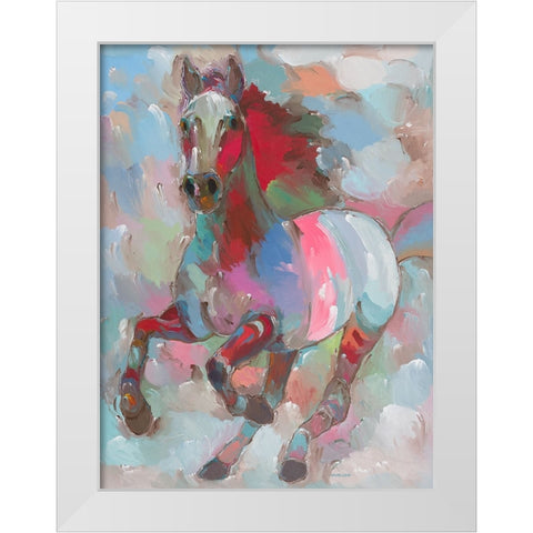Fiery Stallion White Modern Wood Framed Art Print by Khorasani, Hooshang