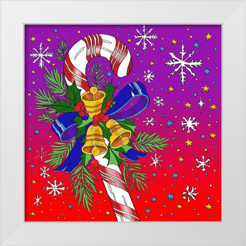 Candy Cane Bells White Modern Wood Framed Art Print by Green, Howie